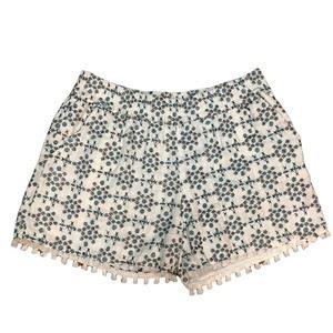 Bob Timberlake Women's sz Med embroidered white blue tassel fringe shorts 4"